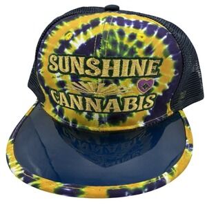 Sunshine Cannabis Trucker Hat Snapback Blue‎ Yellow Tie Dye Trulieve Promo NEW